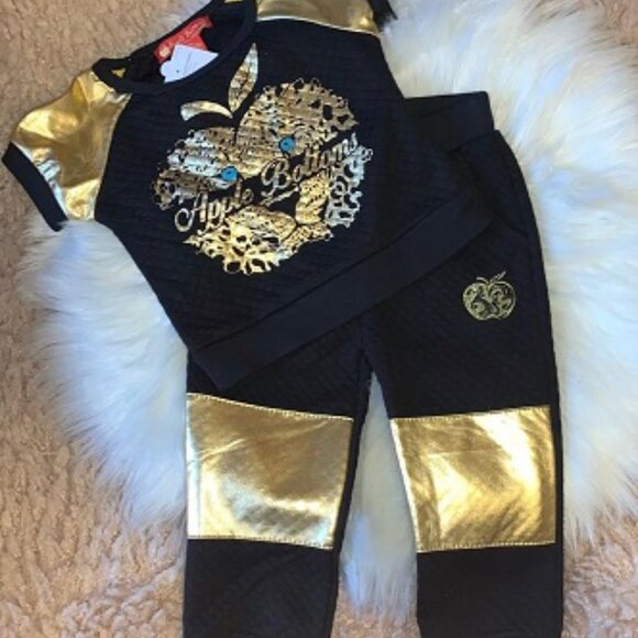 Apple Bottoms Other - APPLE BOTTOMS GIRLS 2 PC OUTFIT - BLACK/GOLD SIZE 12 MONTH